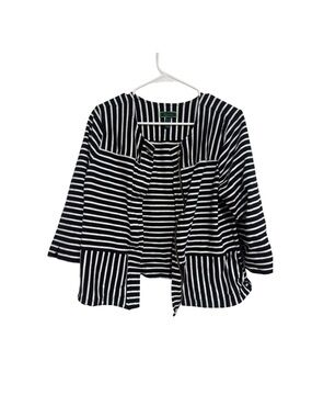 C. Wonder Black & White Striped Open Cardigan with Green Trim Label